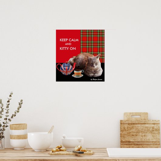 "CALM UND KITTY ON BEHALTEN" ,RED TARTAN,CAT TEE-P POSTER (Küche)