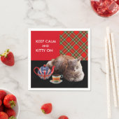 "CALM UND KITTY ON BEHALTEN" ,RED TARTAN,CAT TEE-P SERVIETTE (Beispiel)