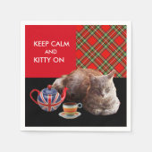 "CALM UND KITTY ON BEHALTEN" ,RED TARTAN,CAT TEE-P SERVIETTE (Vorderseite)