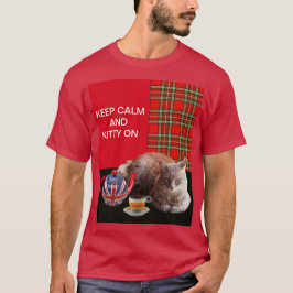 "CALM UND KITTY ON BEHALTEN" ,RED TARTAN,CAT TEE-P T-Shirt