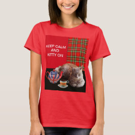 "CALM UND KITTY ON BEHALTEN" ,RED TARTAN,CAT TEE-P T-Shirt