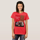 "CALM UND KITTY ON BEHALTEN" ,RED TARTAN,CAT TEE-P T-Shirt (Vorne ganz)