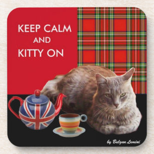 "CALM UND KITTY ON BEHALTEN" ,RED TARTAN,CAT TEE-P UNTERSETZER