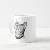 Calm White Minimal Cat Leaf Aesthetic Drawing pfp Kaffeetasse (Vorderseite Links)