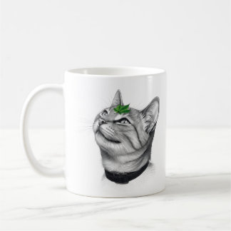 Calm White Minimal Cat Leaf Aesthetic Drawing pfp Kaffeetasse