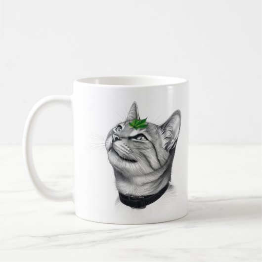Calm White Minimal Cat Leaf Aesthetic Drawing pfp Kaffeetasse (Links)