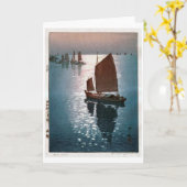 Calm Wind, Hiroshi Yoshida, Holzschnitt Karte (Gelbe Blume)