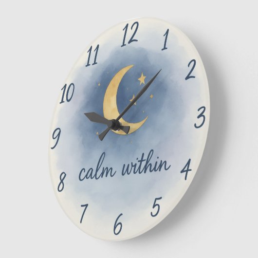Calm Within – Watercolour Moon & Stars Serenity Cl Große Wanduhr (Winkel)