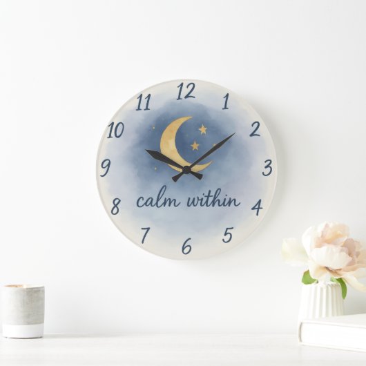 Calm Within – Watercolour Moon & Stars Serenity Cl Große Wanduhr (Zuhause)