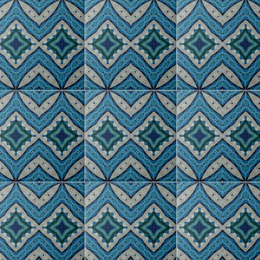 Calming Blau und Beige Mosaic Geometric Muster Fliese