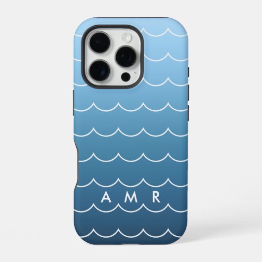 Calming Blue Wave Muster mit Monogram iPhone Hülle (Rückseite)
