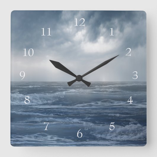 Calming Ocean Waves Sea Crest Dark Clouds Quadratische Wanduhr (Vorderseite)