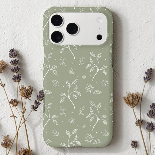 Calming Olive Green Leafy Blumenmuster Case-Mate iPhone Hülle