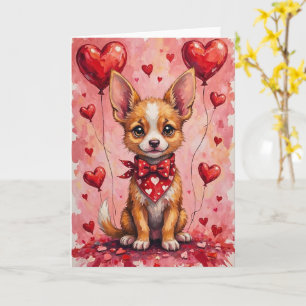 Calupoh Valentinstag Hund sitzt mit Herzen Rot Karte