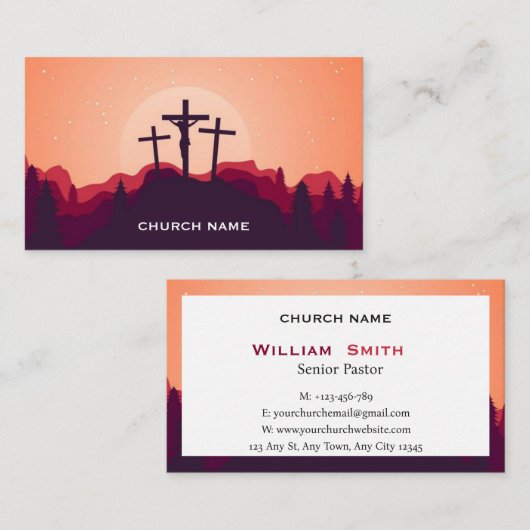 Calvary Sunset Pastoral Business Card Visitenkarte (Vorne/Hinten)
