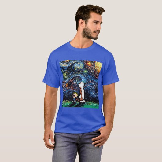 calvin hobbes starry night T-Shirt (Vorne ganz)