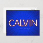 Calvin Name in leuchtenden Neonleuchten Postkarte (Vorne/Hinten)