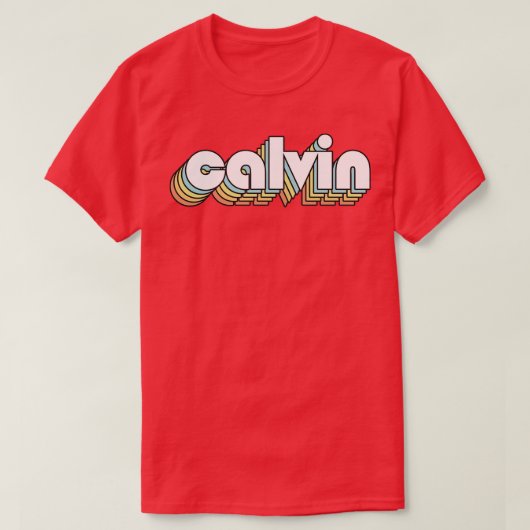Calvin Retro Rainbow Typografie Faded Style T-Shirt (Design vorne)