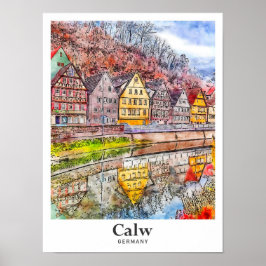 Calw Germany Art Travel Watercolor Hand Drawing Poster