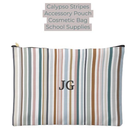 Calypso Stripes Aquamarin Pink Grau Tan Blau Zubehörtasche