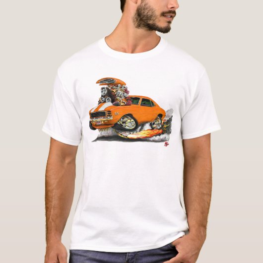 Camaro RS SS Orange-Weißes Auto 1969 T-Shirt (Vorderseite)