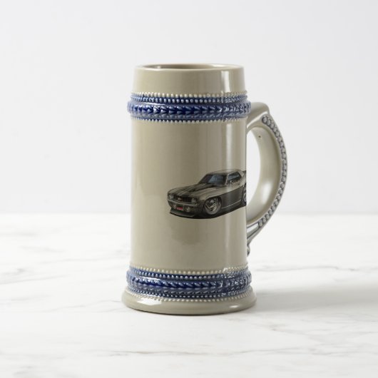 Camaro SS Silber-Schwarzes Auto 1969 Bierglas (VorderseiteRechts)