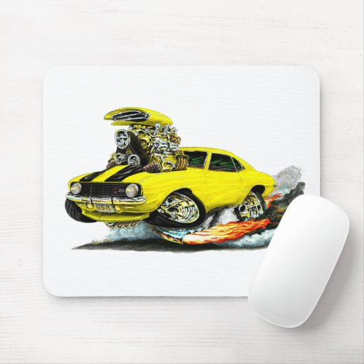 Camaro Z28 Gelb-Schwarzes Auto 1969 Mousepad (Mit Mouse)