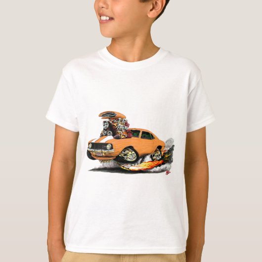 Camaro Z28 Orange-Weißes Auto 1969 T-Shirt (Vorderseite)