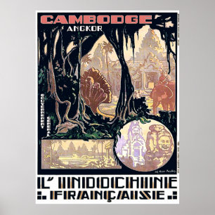 Cambodia, Angkor, L'Indochine,Vintage Asian Travel Poster