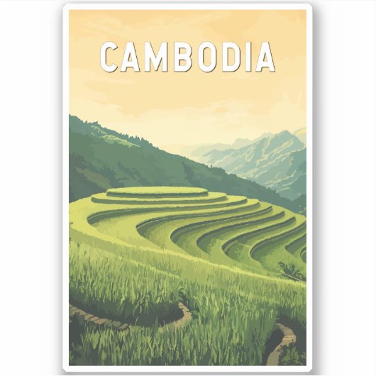 Cambodia Illustration Travel Art Vintag Aufkleber (Vorderseite)