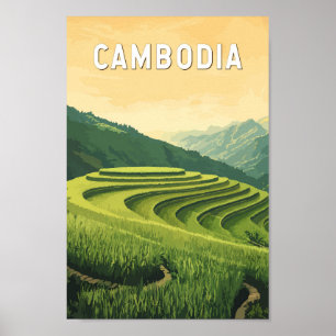 Cambodia Illustration Travel Art Vintag Poster
