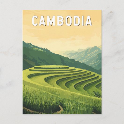 Cambodia Illustration Travel Art Vintag Postkarte (Vorderseite)