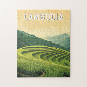 Cambodia Illustration Travel Art Vintag Puzzle