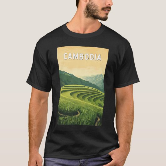 Cambodia Illustration Travel Art Vintag T-Shirt (Vorderseite)