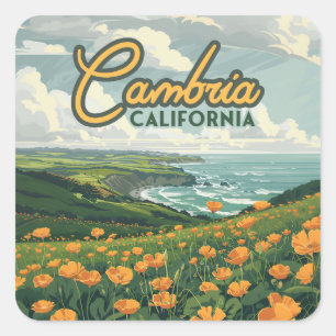 Cambria California Poppies Blume Pazifikküste Quadratischer Aufkleber