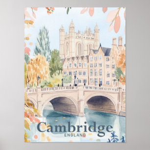 Cambridge England Aquarell Reiseillustration Poster