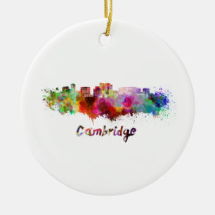 Cambridge MA skyline im Watercolor Keramik Ornament