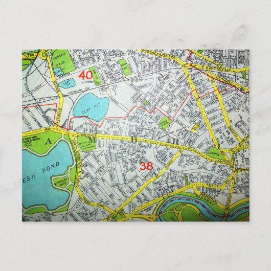 CAMBRIDGE, MA Vintag Map Postcard Postkarte (Vorderseite)
