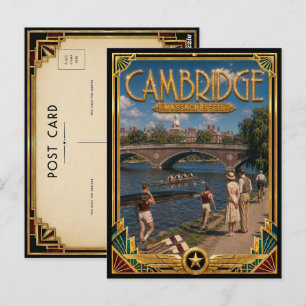 Cambridge Massachusetts Vintage Art Deco Goldenes  Postkarte