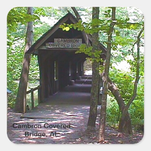 Cambron Covered Bridge, Madison Landkreis, Alabama Quadratischer Aufkleber (Vorderseite)