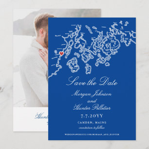 Camden Maine Karte Elegante Navy Hochzeit