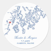 Camden Maine Map Elegant Navy Blue Gastgeschenk Ho Runder Aufkleber (Vorderseite)
