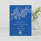 Camden Maine Map Eleganter QR-Code Save The Date (Stehend Vorderseite)
