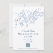 Camden Maine Map Eleganter QR-Code Save The Date (Vorderseite)
