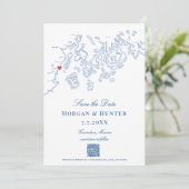 Camden Maine Map Eleganter QR-Code Save The Date (Stehend Vorderseite)