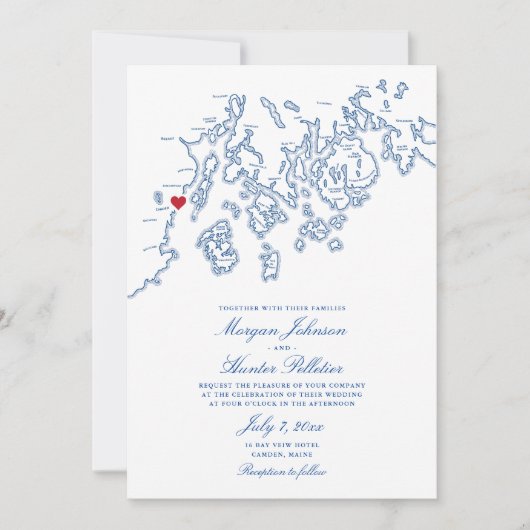 Camden Maine Penobscot Bay Karte Elegante Hochzeit (Vorderseite)