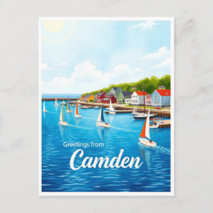 Camden, Maine – Segelboote & Häfen Aquarell Postkarte