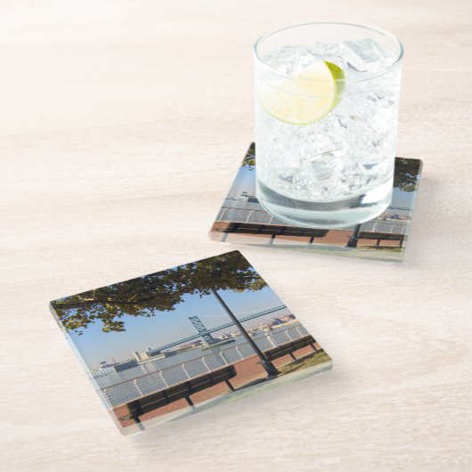 Camden NJ Bridge Glasuntersetzer (Schrägansicht)