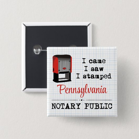 Came Saw gestanzte Notary Public Pennsylvania Button (Vorne & Hinten)