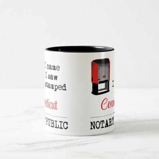 Came Saw gestempelte Notar Public Connecticut Zweifarbige Tasse (Mittel)
